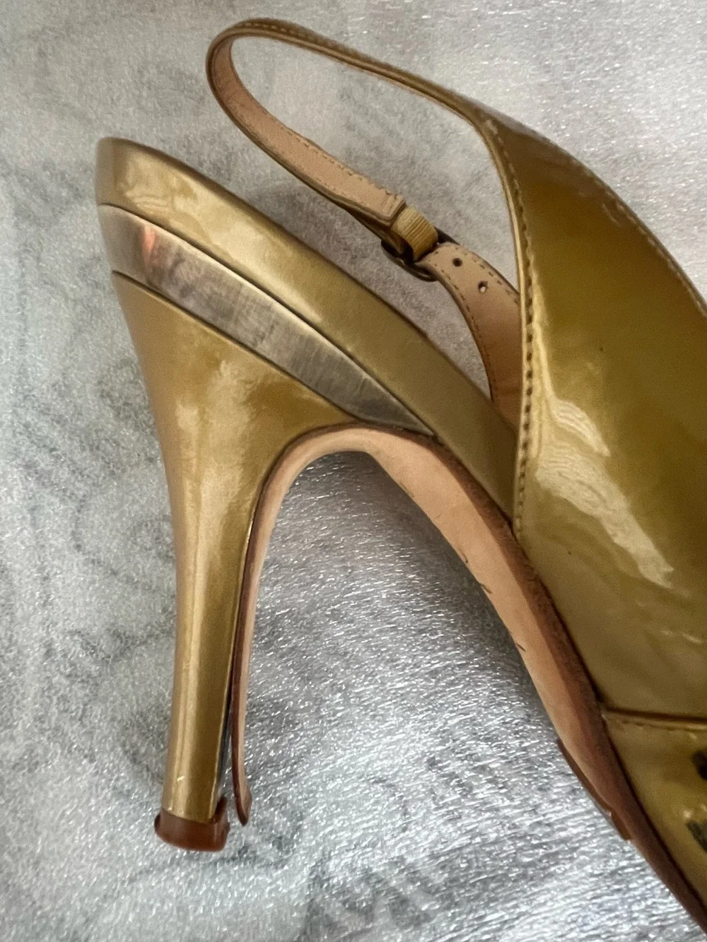 Cole Haan Nike Air Metallic Gold Patent Slingback Peep-Toe Heels PROJECT Piece